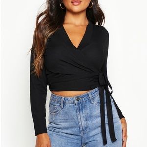 Boohoo Petite Rib Wrap w/ Front Tie Detail